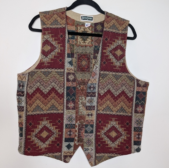 Vintage Catch A Covered Southwestern Tapestry Vest Made in USA Size L - Picture 2 of 5